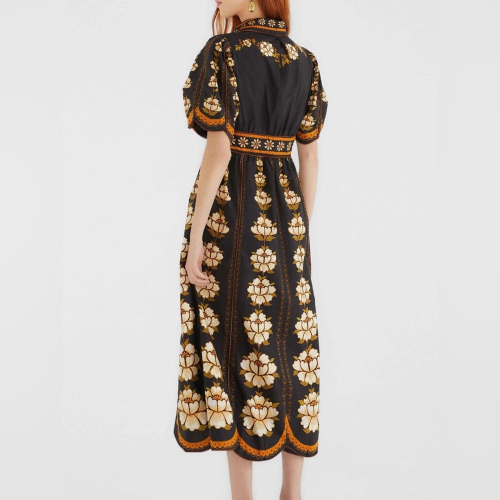 FARM Rio Black Bold Flowers Organic Cotton Midi Dress Small - Picture 2 of 15